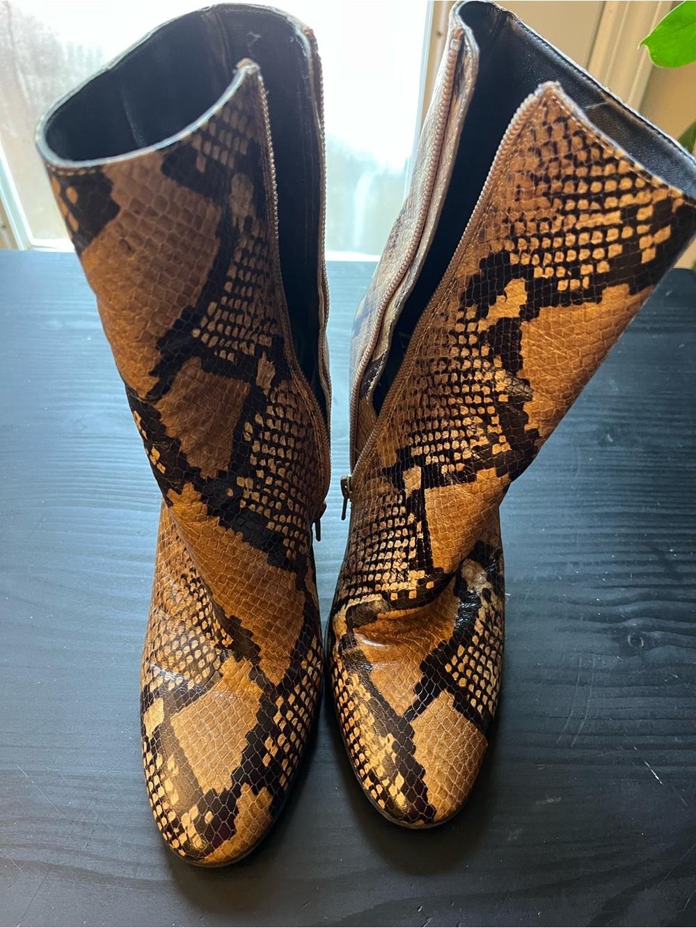 Zara Yellow Snake-Print Pointed Toe Ankle Boots - Picture 3 of 6